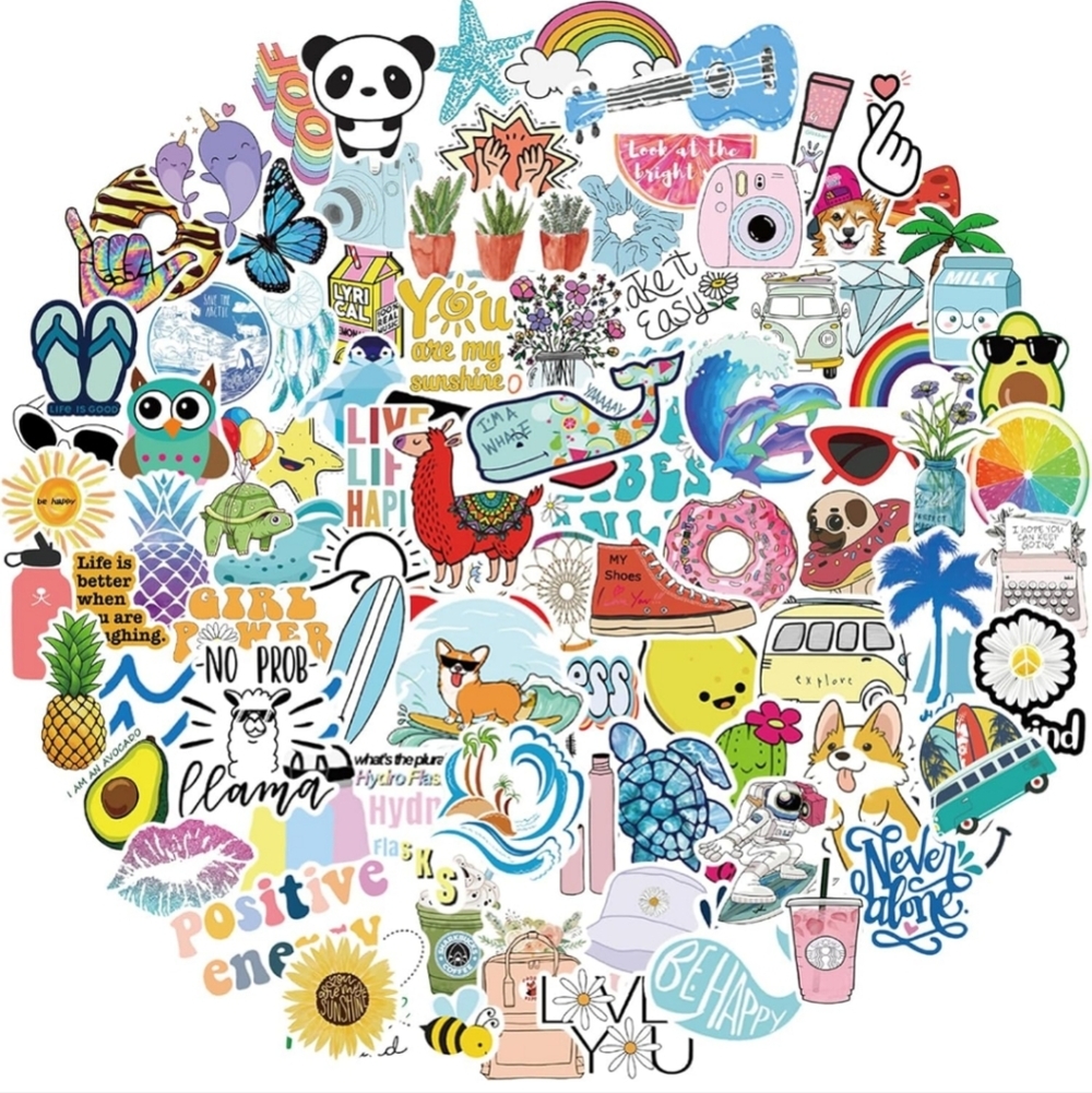 100 Colorful Sticker Pack for decor laptop phone mug luggage cup